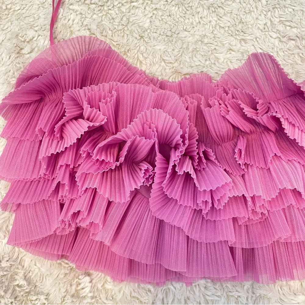 Zara Pink Ruffled Crop Top - Picture 2 of 13